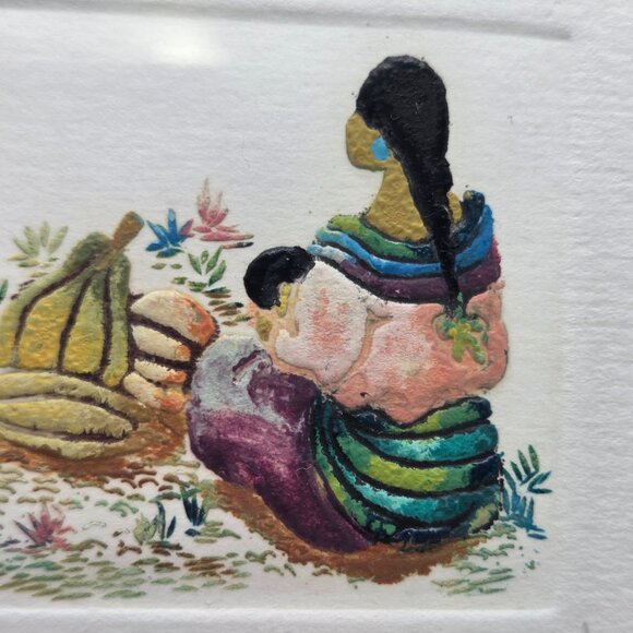 Vintage Original Indigenous Art Scene Mother Child Signed Numbered Matted Framed - Picture 9 of 9